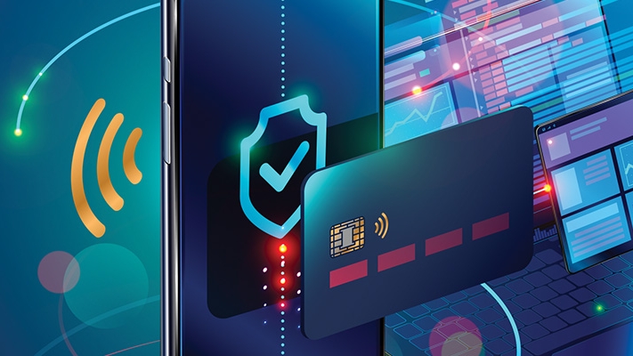 Illustration of a card and a phone; image used for HSBC Malaysia Liquid Fintech Decrypted article