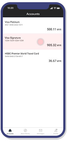 select credit card account interface